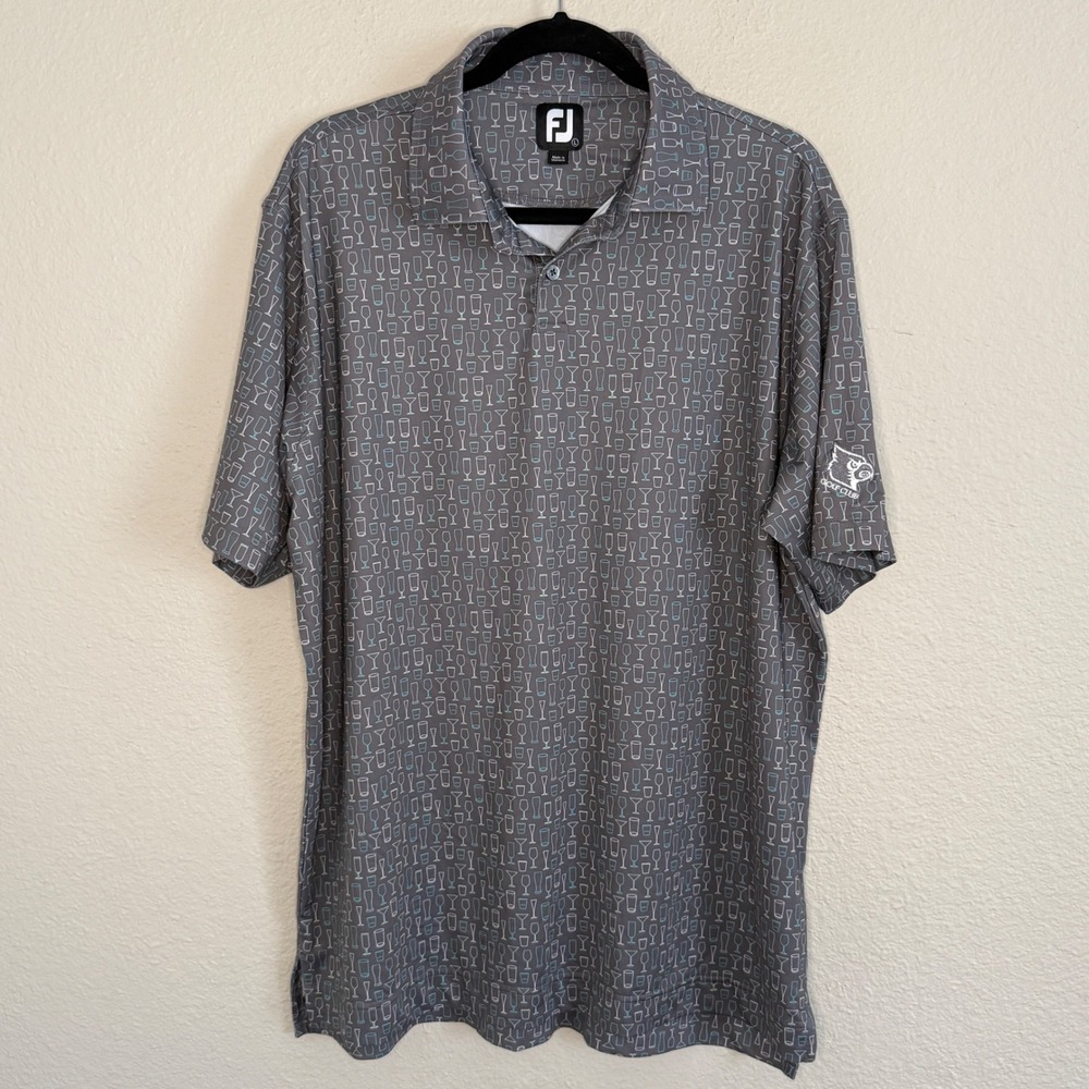 FootJoy Mens Golf Polo Shirt Large Happy Hour Cocktail Performance Preppy Casual